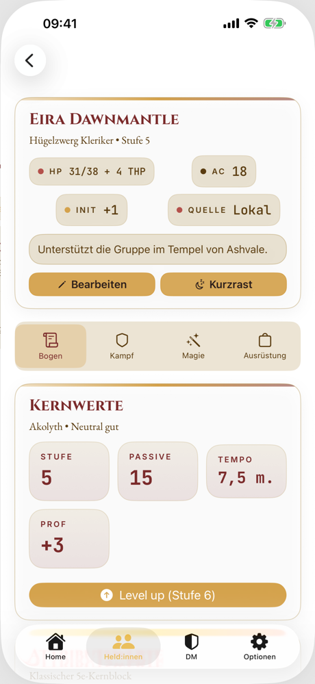 Charakterbogen in Campaign Journal auf iPhone